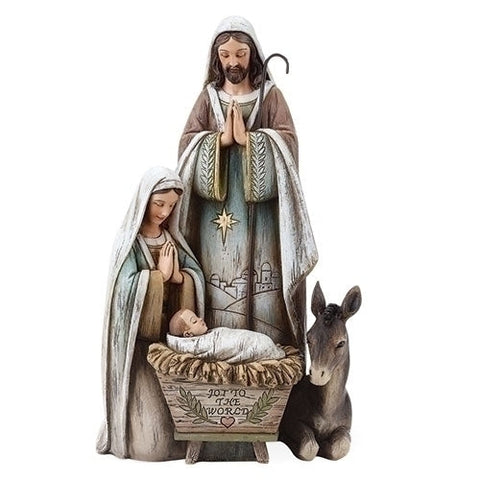 31321---10.5"H HOLY FAMILY W/DONKEY WOODGRAIN LOOK