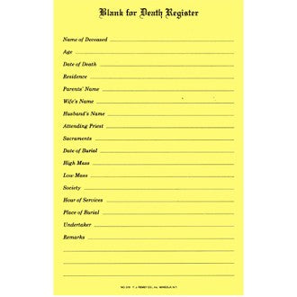 Death Register Blanks - Books - Patrick Baker & Sons