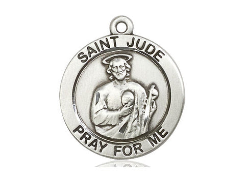 1 x 7/8  Sterling Silver Saint Jude Medal On A 24" Heavy Curb Chain