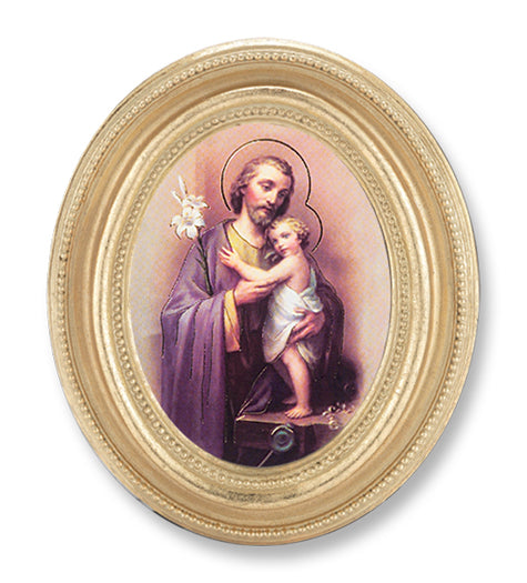 ST. JOSEPH GOLD STAMPED PRINT IN OVAL GOLD LEAF FRAME