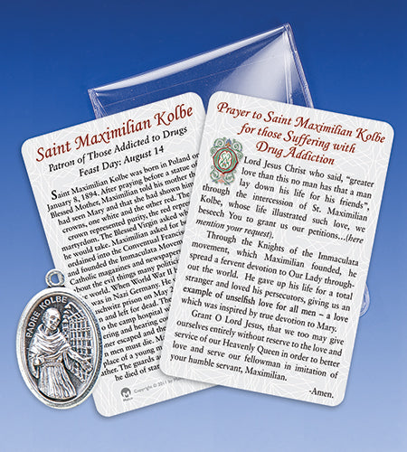 48 312 11  Saint Maximilian Kolbe/Drug Addiction Healing Medal with Prayer Card