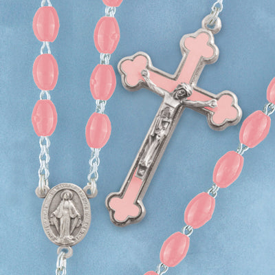 Oval plastic bead rosary with matching crucifix, 18½”