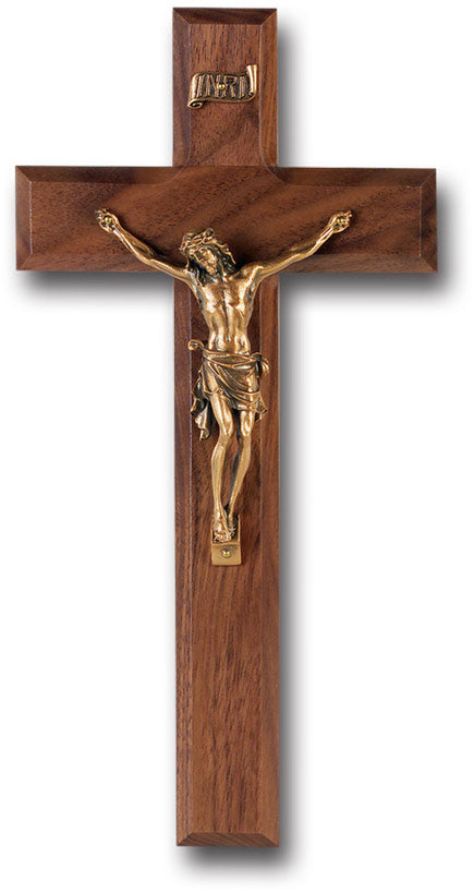 WALNUT CROSS WITH MUSEUM GOLD PLATED CORPUS