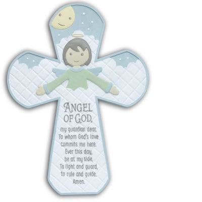 ANGEL OF GOD BABY CROSS WITH EASEL BOXED