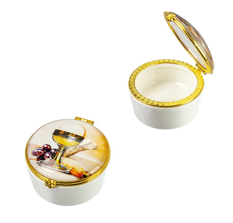 5991  FIRST COMMUNION PORCELAIN ROSARY BOX WITH GLASS