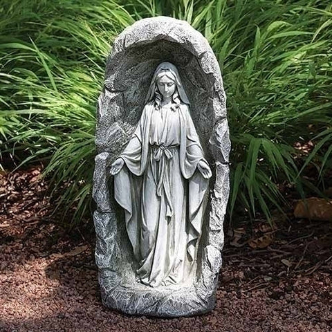 18.75" Distressed Solar Powered LED Our Lady of Virgin Mary Outdoor Garden Statue