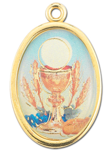 GOLD OVAL HOLY COMMUNION PICTURE MEDAL