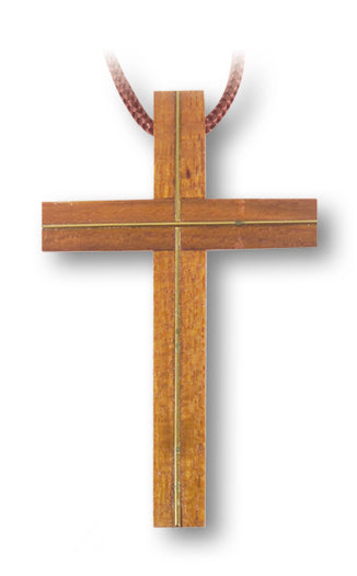 BRASS INLAY WOOD CROSS