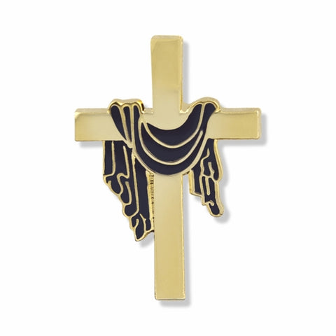 7/8 x 9/16 Inch Gold and Purple Robe Cross Lapel Pin