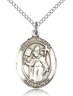 St Boniface Sterling Silver Medal 3/4 x 1/2 inch