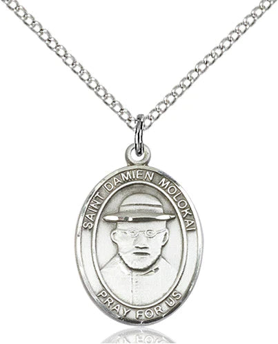 St. Damien of Molokai Sterling Silver Oval Pendant