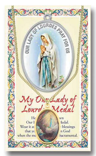ENAMELED GOLD EMBOSSED OUR LADY OF LOURDES MEDAL