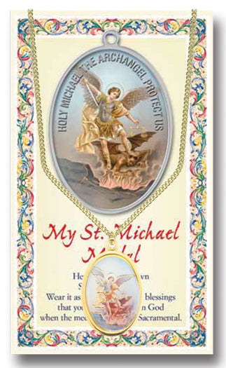 ENAMELED GOLD EMBOSSED ST. MICHAEL MEDAL