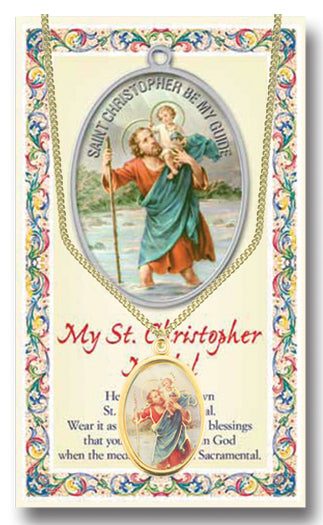 ENAMELED GOLD EMBOSSED ST. CHRISTOPHER MEDAL