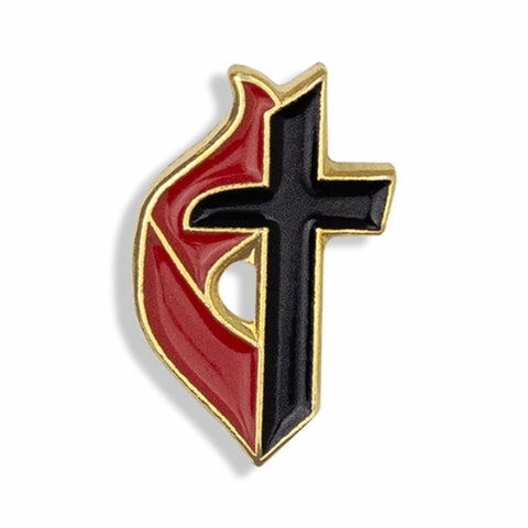 5/8 x 3/8 Inch Gold Enameled Methodist Cross Lapel Pin