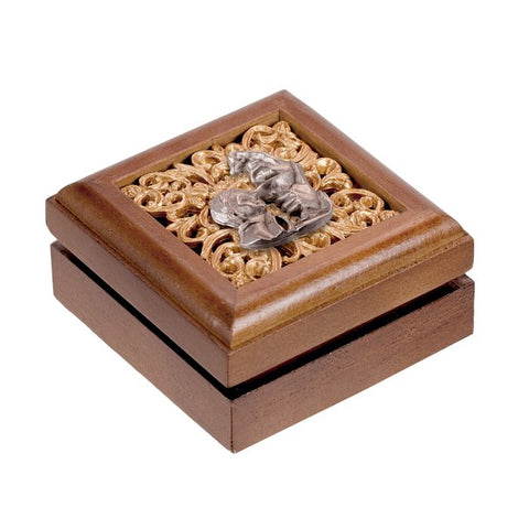 Wooden Hinged Walnut Box With Boy Praying Inlay
