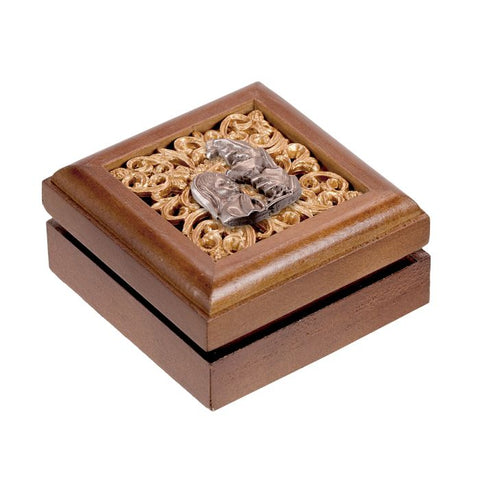 Wooden Hinged Walnut Box With Girl Praying Inlay