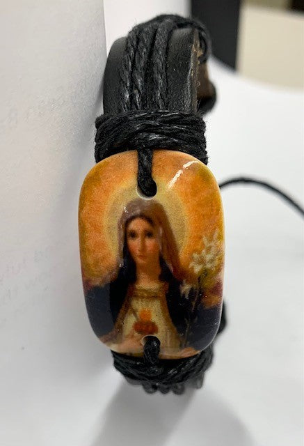 Immaculate Heart of Mary Leather Bracelet