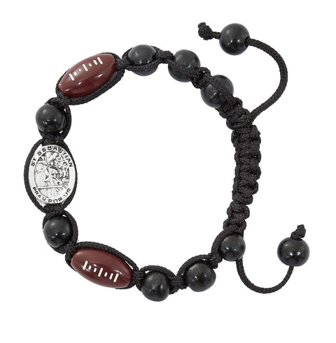 (BR735C) BLACK FOOTBALL ST. SEBASTIAN BRACELET