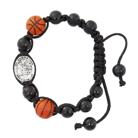 (BR736C) BLACK BASKETBALL ST. SEBASTIAN BRACELET