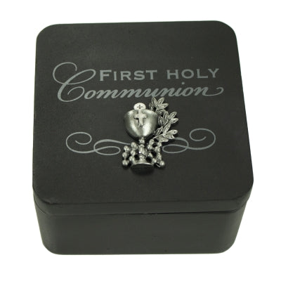 BX117B  COMMUNION BLACK TRINKET BOX W/MAGNETIC COVER