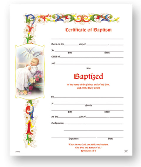 20092 BAPTISM CERTIFICATE /BOX OF 50