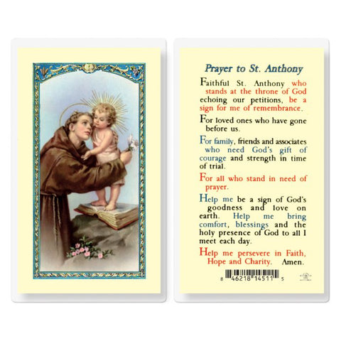 Saint Anthony and child laminated Holy Card.