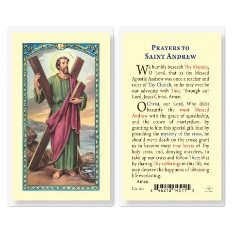 Saint Andrew holding the cross laminated Holy Card.