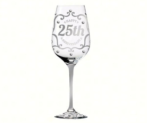 3cwg525 Happy 25Th Anniversary Hand-Painted Wine Glass