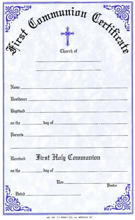 First Communion Certificate   English and Bilingual