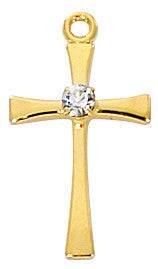 J9208 GOLD OVER STERLING SILVER CROSS WITH CRYSTAL STONE