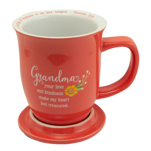 MUG102 GRANDMA CORAL FLORAL MUG & COASTER SET