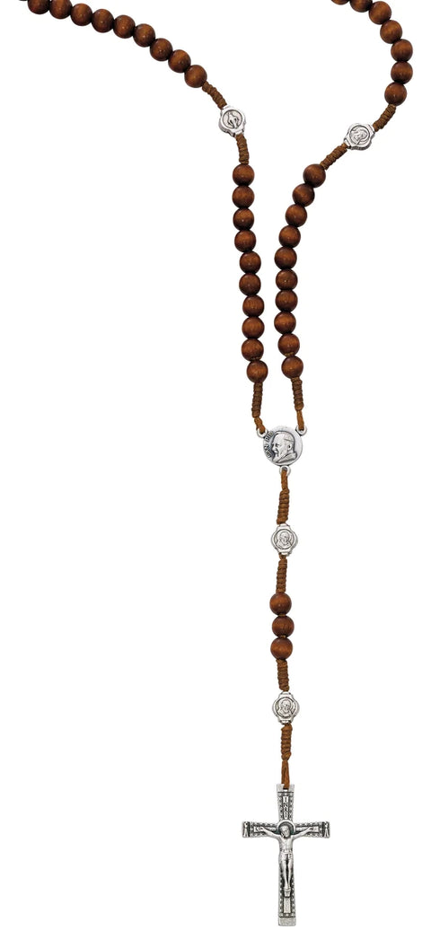 BROWN WOOD CORD ST PIO ROSARY