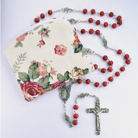 (P396P) 6MM ROSE SCENTED ROSARY & POUCH