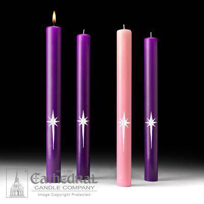 Star of Magi Advent Candles 1 1/2x16 3 Purple 1 Rose - Advent, Candles - Patrick Baker & Sons