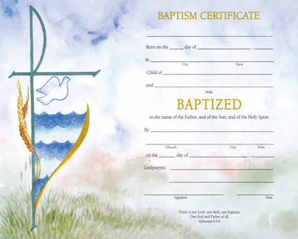 Watercolor Baptism Certificate - Certificates - Patrick Baker & Sons