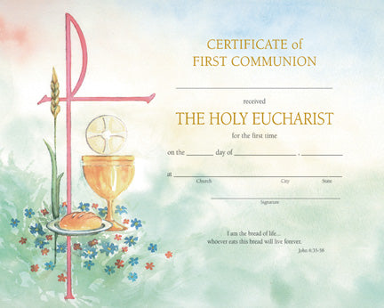 Watercolor Communion Certificate - Certificates - Patrick Baker & Sons