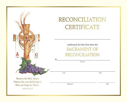 Spiritual Reconciliation Certificate - Certificates - Patrick Baker & Sons