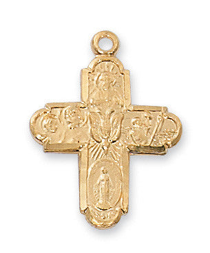 J2210S  GOLD OVER STERLING SILVER 4-WAY MEDAL 18" GOLD PLATED CHAIN