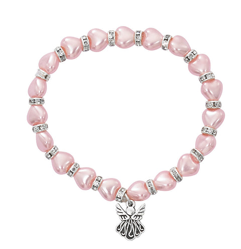 B1019C    5.5" PINK PEARL HEART BABY BRACELET