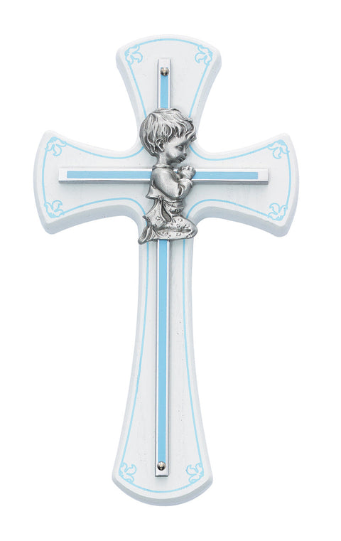 7" BOY CROSS ON WHITE WOOD