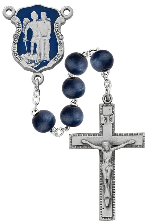 8MM BLUE WOOD POLICE ROSARY