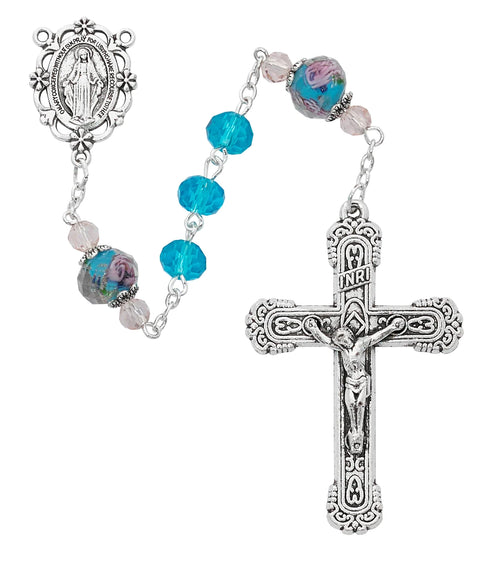 R890F  8MM AQUA CRYSTAL ROSARY