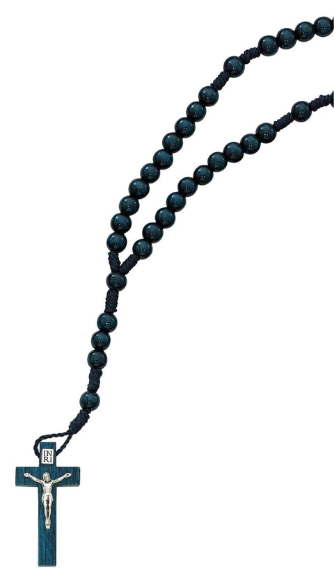 P242R  BLUE WOOD CORDED ROSARY