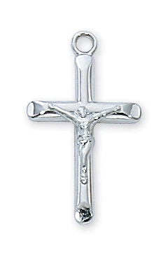 STERLING SILVER CRUCIFIX 18" RHODIUM PLATED CHAIN