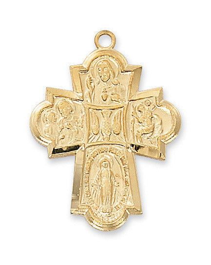 J2410  GOLD OVER STERLING SILVER 4-WAY MEDAL 24" GOLD PLATED CHAIN
