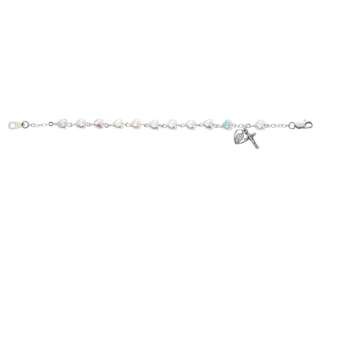 6X6MM AURORA CRYSTAL HEART BEADS, STERLING SILVER CRUCIFIX & MIRACULOUS MEDAL