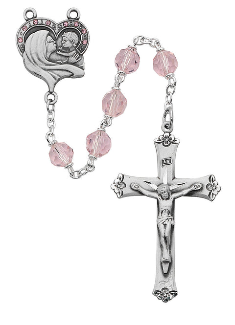 Mother and Child Pink Crystal Rosary
