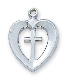 STERLING SILVER HEART & CROSS 18" RHODIUM PLATED CHAIN