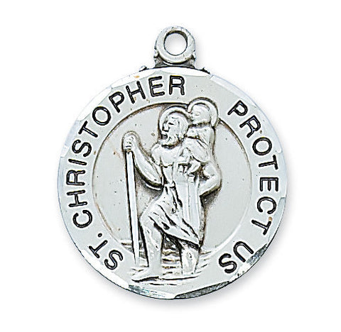 L608  STERLING SILVER ST CHRISTOPHER 24" RHODIUM PLATED CHAIN